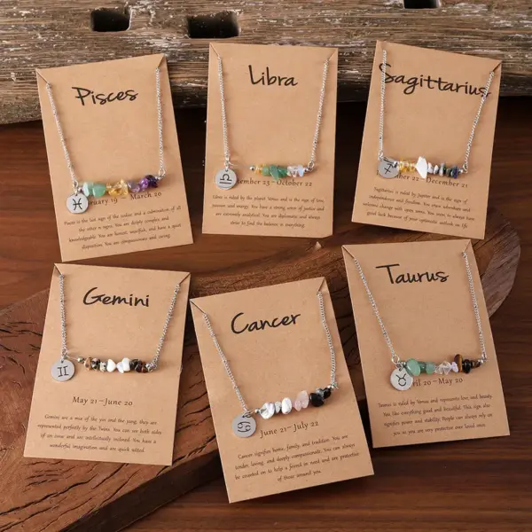 Wholesale New Arrival Twelve Constellation Natural Stone Combination Necklace Irregular Stone Pendant Good Luck Clavicle Chain Neck Chain