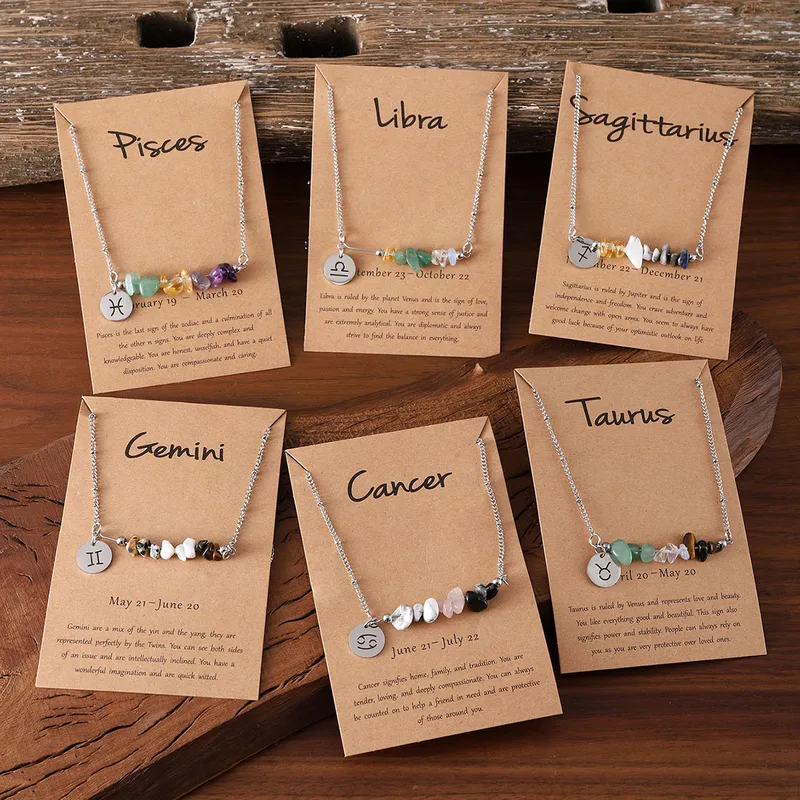 Wholesale New Arrival Twelve Constellation Natural Stone Combination Necklace Irregular Stone Pendant Good Luck Clavicle Chain Neck Chain