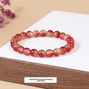 Optimized Red and Green Floating Flower Chalcedony Bracelet / Diameter 10.1-10.8mm (about 17-19 Pieces)