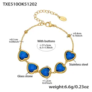 TXE510-Blue Glass Stone Gold Bracelet 16.5+5cm