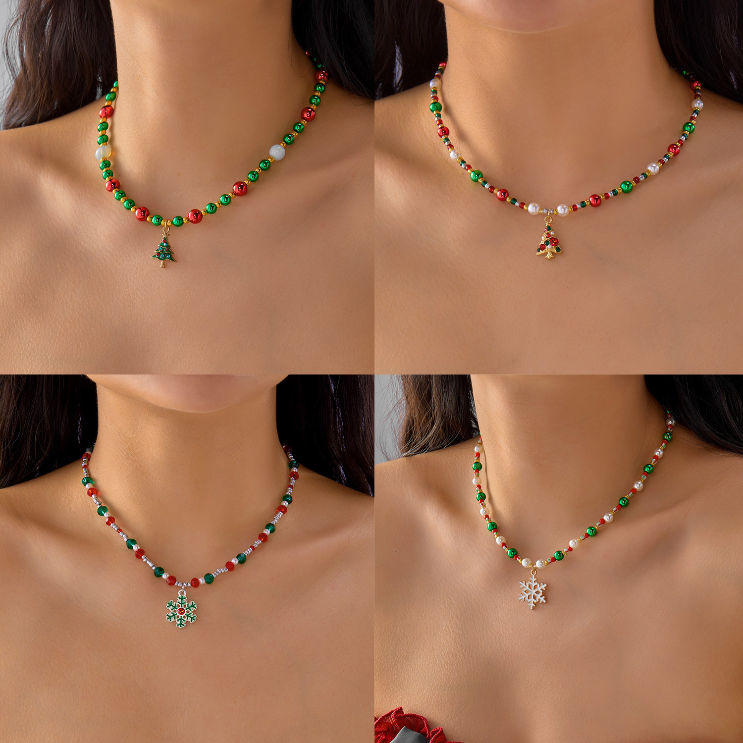 Wholesale Christmas ornaments, beaded snowflake Christmas tree pendant necklace