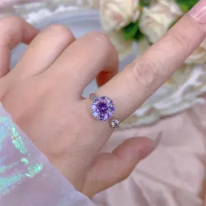 Purple Zirconium White Support Spinning Ring / Adjustable Opening