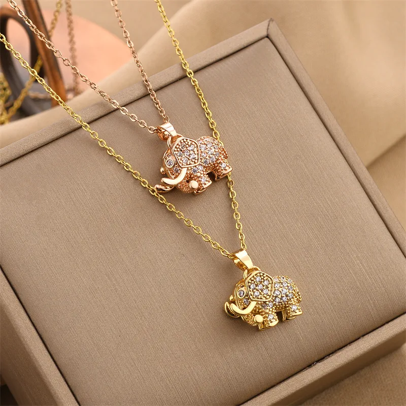Wholesale Real Gold Plated Elephant 304 Stainless Steel Retro Waterproof Non Tarnish Necklace