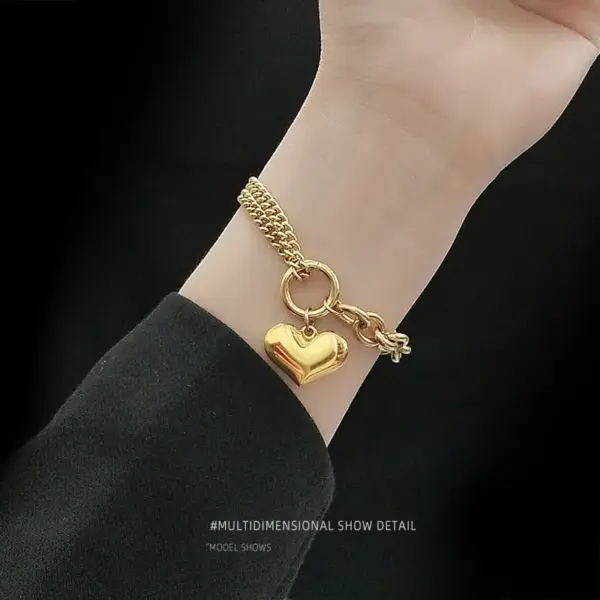 Wholesale PVD Coated Real Gold Plated 18K Gold Heart 304 Stainless Steel Fashion Waterproof Non Tarnish 304 Stainless Steel Bracelets