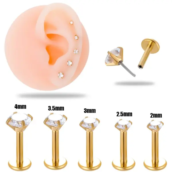 1 Piece Ear Cartilage Rings & Studs Simple Style Round 316L Stainless Steel Waterproof Non Tarnish Surgical Steel Zircon 18K Gold Plated Ear Cartilage Rings & Studs