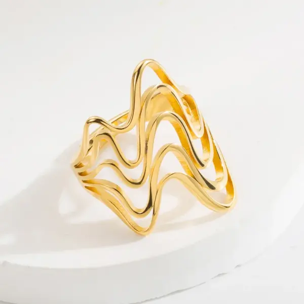 PVD Coated Real Gold Plated 14K Gold Hand Heart Shape Wings 304 Stainless Steel Retro Roman Style Waterproof Non Tarnish Open Rings