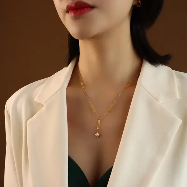 Wholesale PVD Coated Real Gold Plated 18K Gold Geometric 304 Stainless Steel Fashion Waterproof Non Tarnish 304 Stainless Steel Necklace