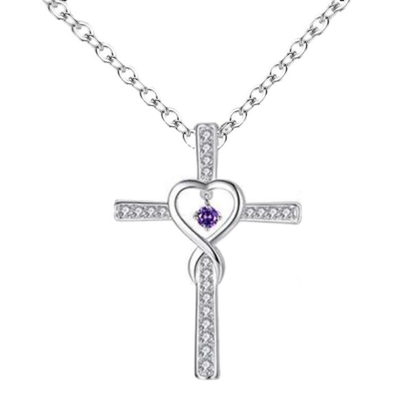 Wholesale Cross-border wish European and American fashion cross religious inlaid zircon pendant necklace love-shaped necklace jewelry