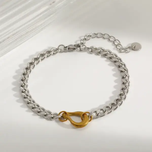 Vacuum Electroplating (In Furnace) Plated 18K Real Gold Paper Clip Love Shape 304 Stainless Steel Women's Suitable Lobster Clasp Bracelet