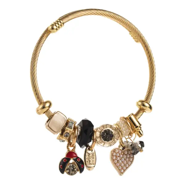 Casual Vacation Classic Style Red Heart Ladybugs 304 Stainless Steel Alloy Gold Plated Rhinestones Bangle In Bulk