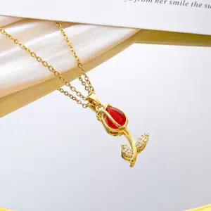 Xl2981 Red Opal Necklace / Gold