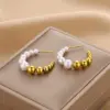 Wholesale C Shape Imitation Pearl Titanium Steel Fashion Earrings