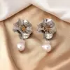 Wholesale 1 Pair Elegant Retro French Style Flower Plating Inlay Alloy Pearl Gold Plated Drop Earrings