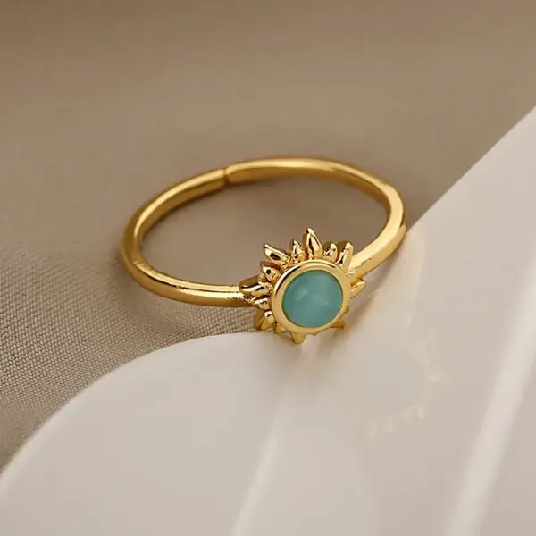 Wholesale Jewelry Retro Sun Brass Cat's Eye Stone Inlay Open Rings