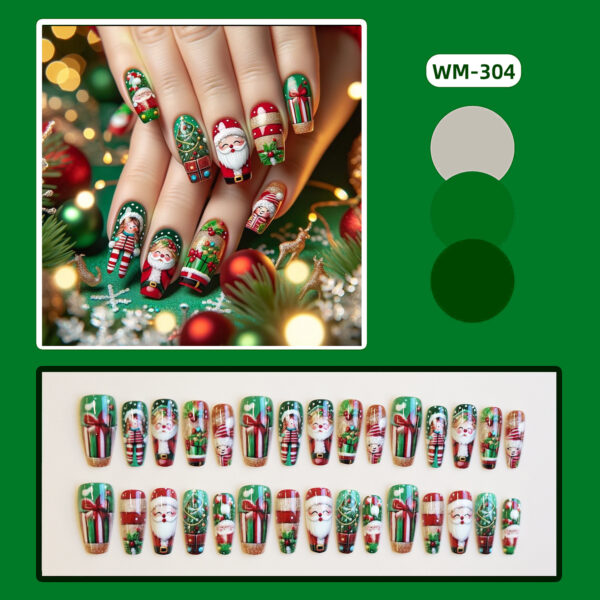 Wholesale WM-304 Winter Gift Fake Nails Short T-Shirt Christmas Green Christmas Tree Santa Claus Wearing Nail Tips