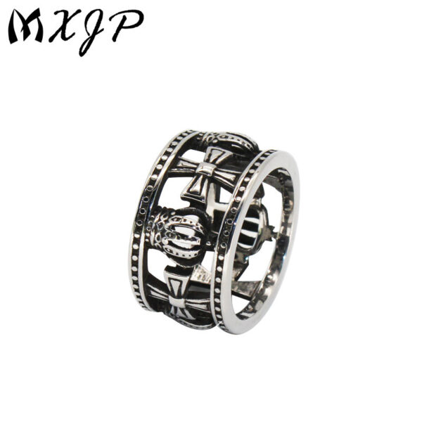 oly-95747ae22eefeeab15a2bb65062b44b4 Wholesale European and American classic retro crown cross ring two-color titanium steel ring simple niche cross-border e-commerce manufacturers