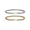 Wholesale Elegant Round Stainless Steel Freshwater Pearl Plating Gold Plated Bracelets