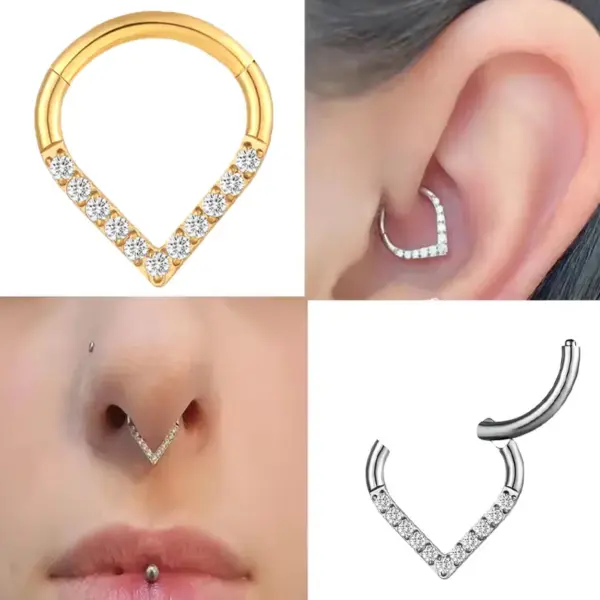 Wholesale 1 Piece Nose Rings & Studs Elegant Simple Style Water Droplets Pure Titanium Alloy Zircon Vacuum Plating 14K Gold Plated White Ear Cartilage