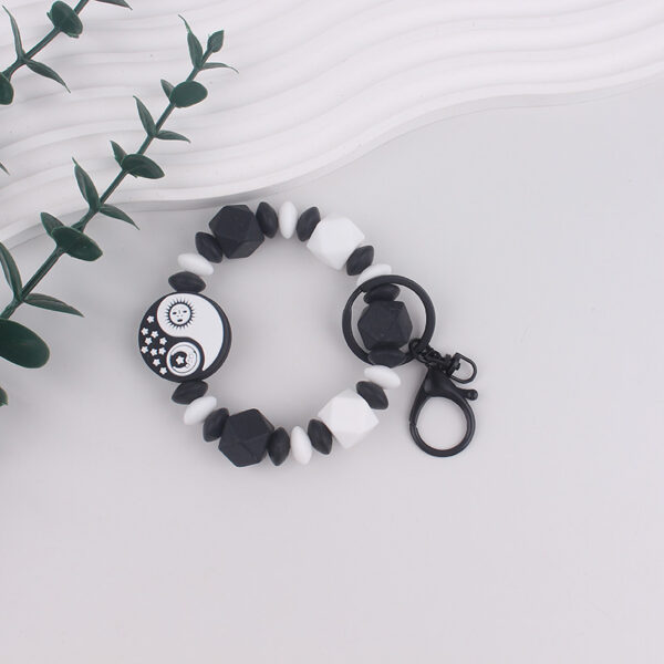 Wholesale Star Moon Yin Yang Pattern Personalized Beaded Pen Silicone Bracelet Key Ring Beaded Mobile Phone Bag Pendant