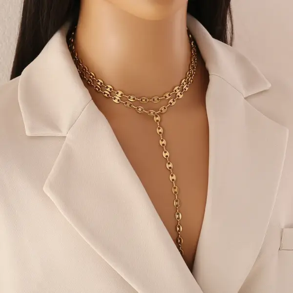 Wholesale 18K Gold Real Gold Plated 304 Stainless Steel Ion Plating (IP) Solid Color Chain Waterproof Non Tarnish Simple Style Commute Snake Chain Necklace For Women's