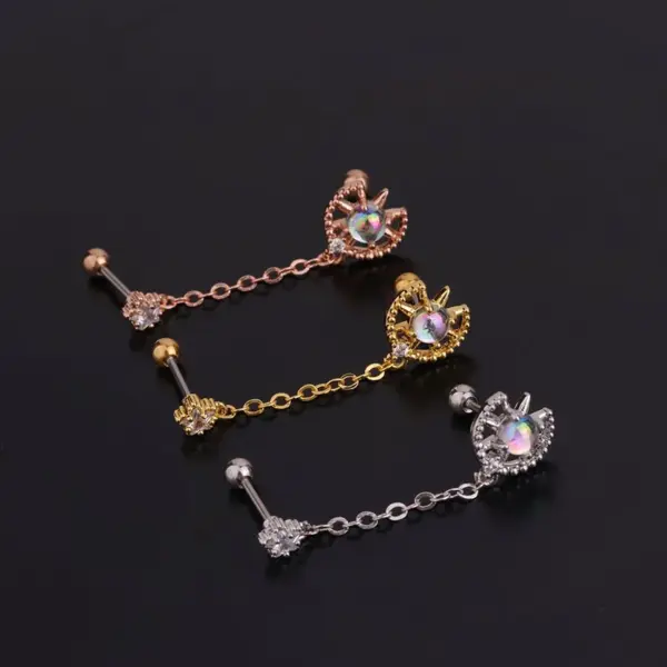 316L Stainless Steel Copper Zircon Ear Cartilage Rings & Studs Geometric Waterproof Non Tarnish Surgical Steel Women'S