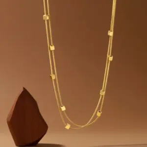 X0352-Double Layer Square-Necklace- Gold