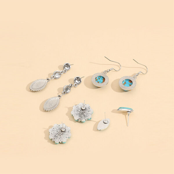 Wholesale Foreign trade European and American earrings combination retro National style horse eye flower Pine stone earrings drops tassel set