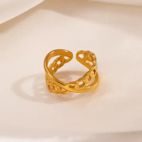 Wholesale PVD Coated 18K Gold Plated Asymmetrical 304 Stainless Steel Hip-Hop Waterproof Non Tarnish Open Rings