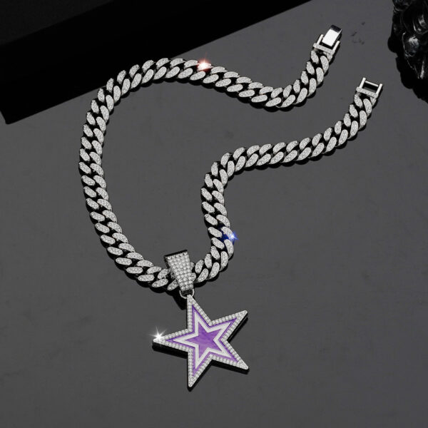 Wholesale European and American jewelry fashion full diamond blue five-pointed star necklace jewelry men and women personality hip-hop pendant single pendant