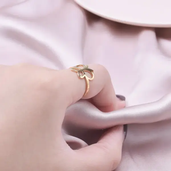 Wholesale PVD Coated Real Gold Plated 18K Gold Butterfly 304 Stainless Steel Simple Style Classic Style Waterproof Non Tarnish Rings