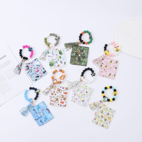 Wholesale Cardholder keychain PU tassel print animal keychains