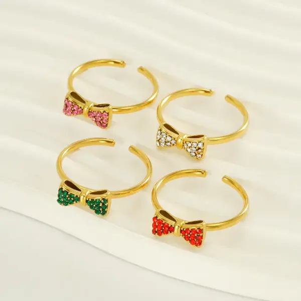 Wholesale PVD Coated 18K Gold Plated Bow Knot 304 Stainless Steel Retro Sweet Waterproof Non Tarnish Open Rings