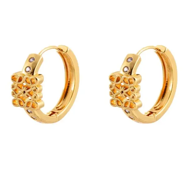 Wholesale Retro Minimalist High-End Hollow Micro-Paved Metal Earrings Fashionable Versatile Daily Design Elegant Ear Jewelry