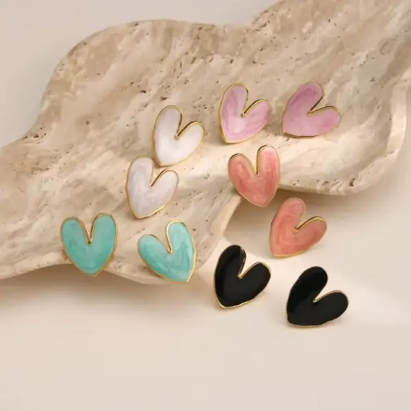 Wholesale 1 Pair Casual Simple Style Heart Shape Enamel 304 Stainless Steel Imitation Gold Electroplating Ear Studs