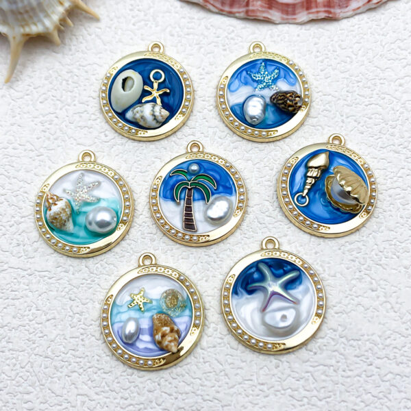Wholesale Oil Painting Ocean Starfish Alloy Oil Dropping DIY Jewelry Accessories French Retro Light Luxury Enamel Earrings Necklace Pendant