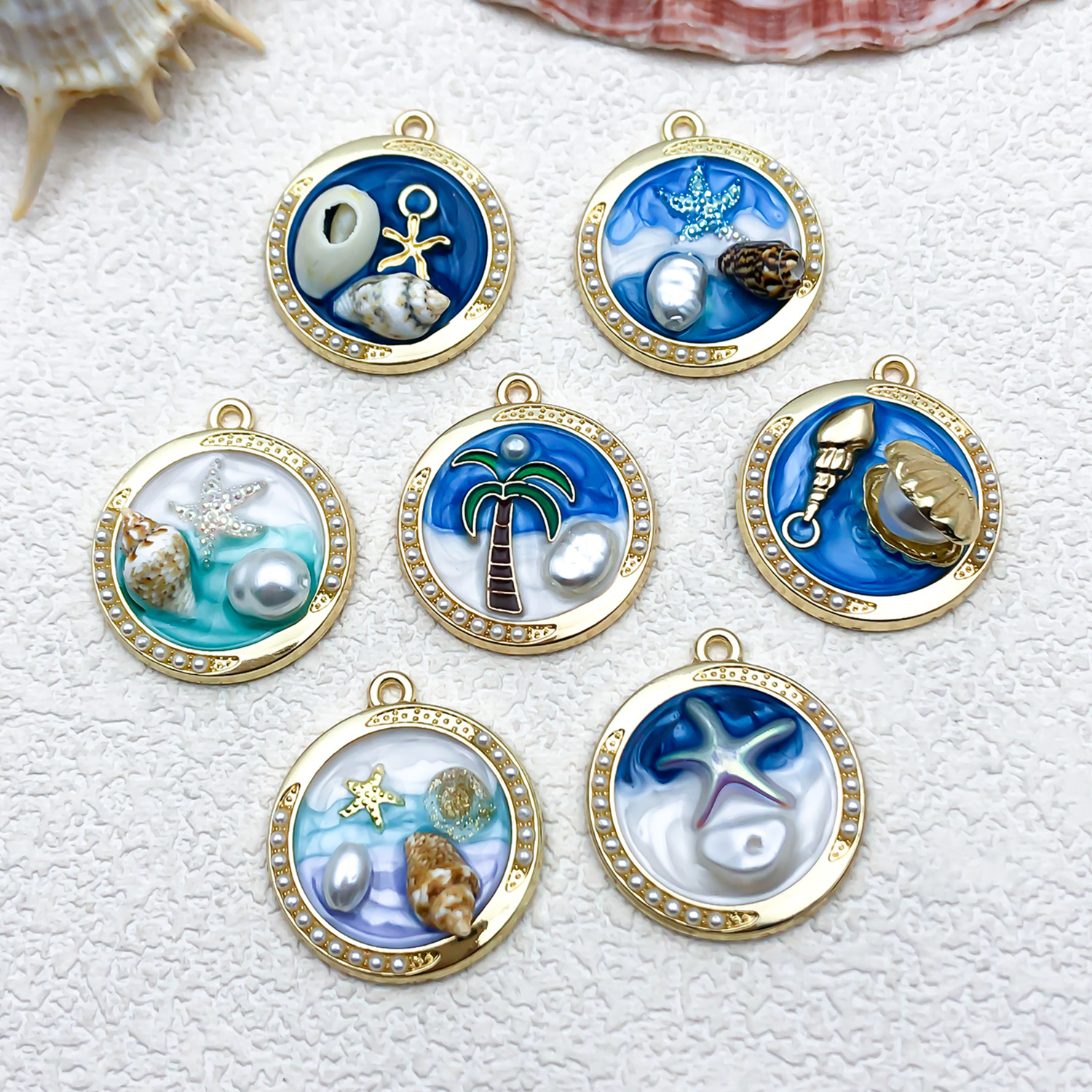 Wholesale Oil Painting Ocean Starfish Alloy Oil opping DIY Jewelry Aessories French Retro Light Luxury Enamel Earrings Necklace Pendant