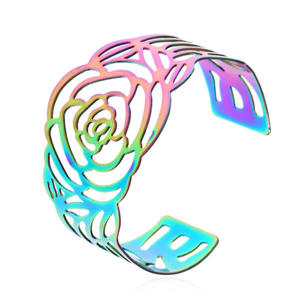 Wholesale Women's European and American Carved Colorful Bracelet Fashion Wide Face Hollow Metal Rose Open Arm Ring Cross-border Jewelry