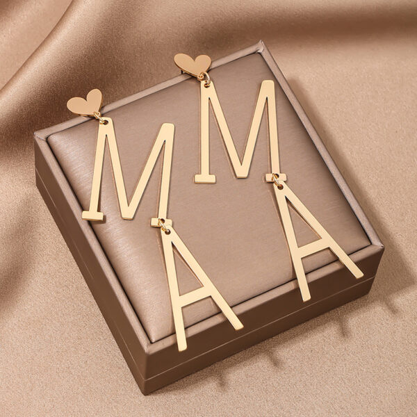 Wholesale 1 Pair of Temperament Exaggerated Design Sense Creative Metal Love MAMA Lady Earrings Earrings Mother's Day Gift