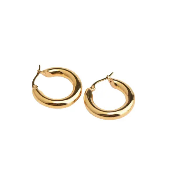 Wholesale PVD Coated Real Gold Plated 18K Gold Circle Stainless Steel Retro Waterproof Non Tarnish Hoop Earrings