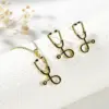 Wholesale Cute Vintage Style Simple Style Stethoscope Copper 18k Gold Plated Zircon Jewelry Set In Bulk
