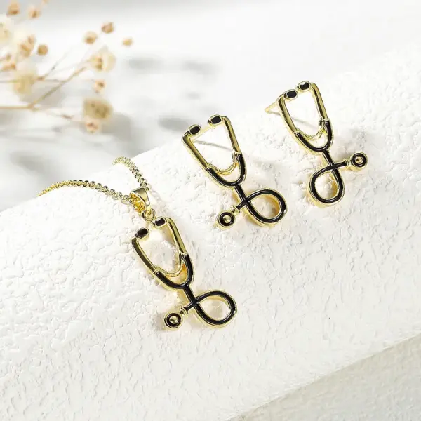 Wholesale Cute Vintage Style Simple Style Stethoscope Copper 18k Gold Plated Zircon Jewelry Set In Bulk