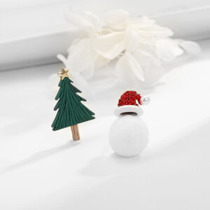 Silver needle: Christmas tree + Christmas hat fur ball earrings