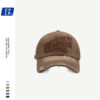 Wholesale American-style letter embroidered baseball cap men's and women's same Style Street heavy work washed denim ripped peaked cap makes face look small