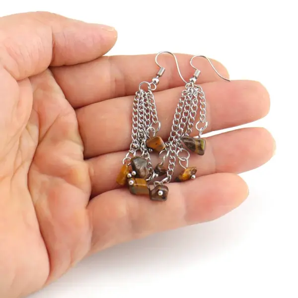 Wholesale 1 Pair Simple Style Irregular Patchwork Natural Stone Metal Drop Earrings