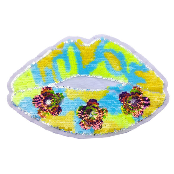 Wholesale Cross-border Multicolor Large Lips Mouth Cartoon Sequins Embroidered Cloth Stickers Garment Decoration Accessories Bead Patch Stickers