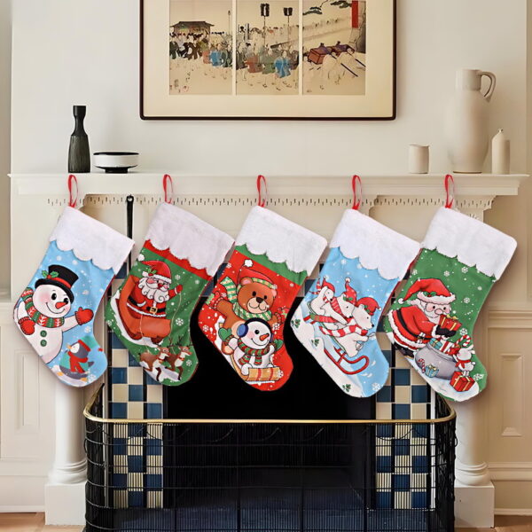 Wholesale Cross-Border New Christmas Decorations Plush Christmas Stocking Gift Bag for the Elderly Snowman Elk Pattern Gift Bag