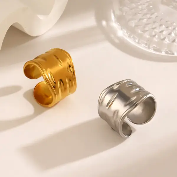 Wholesale Ion Plating (IP) 18K Gold Plated Geometric 304 Stainless Steel Streetwear Cool Style Waterproof Non Tarnish Open Rings