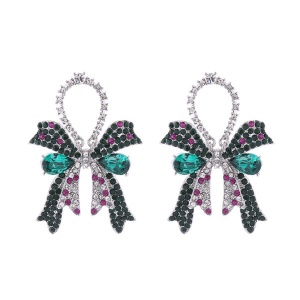 Wholesale European and American new fashion high-end sense full diamond bow silver needle earrings women's exquisite elegant colored diamond ear jewelry