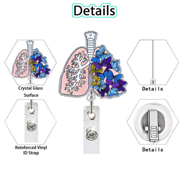 oly-9601e5ff0cca026dae31852b0e86be68 Wholesale Acrylic Lung Heart Brain Blue Butterfly Medical Retractable Badge Reel Easy Pull ID Buckle Easy Pull Buckle
