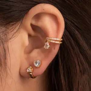 Wholesale 1 Piece 316L Stainless Steel Copper Zircon Ear Cartilage Rings & Studs Round Water Droplets Heart Shape Waterproof Non Tarnish Surgical Steel Women's